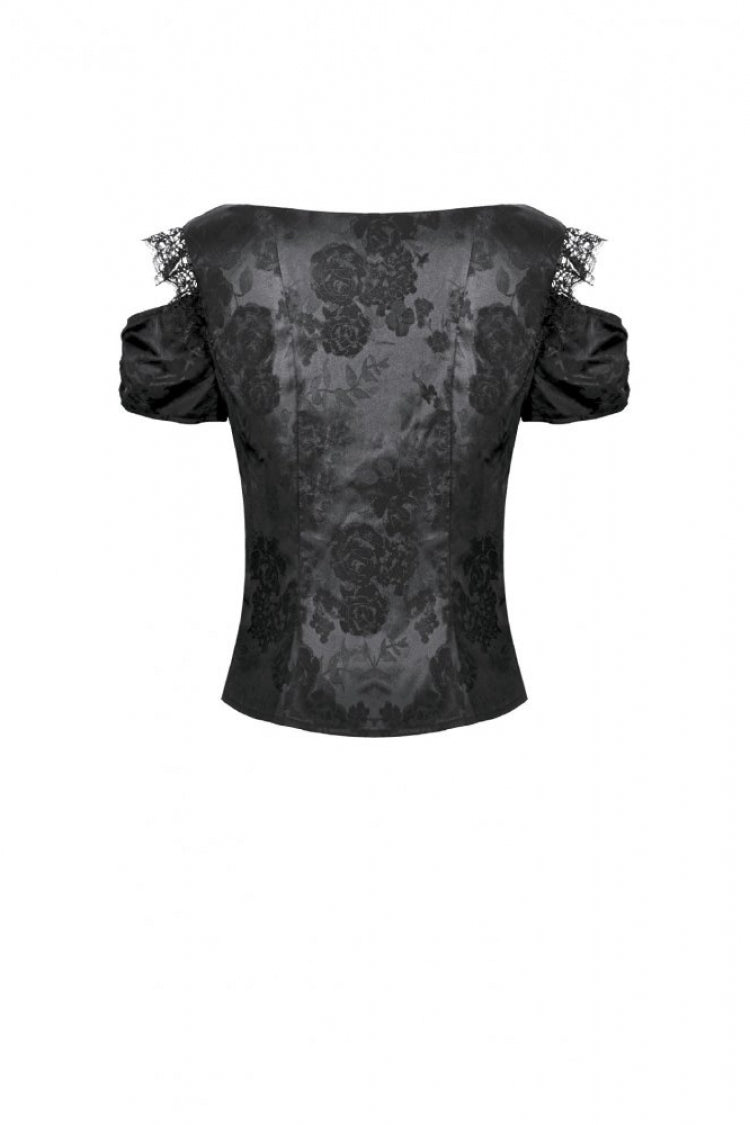 Jacquard Rose Sweetheart Neckline Lace Trim Cut-Out Gothic Corset Top for Women