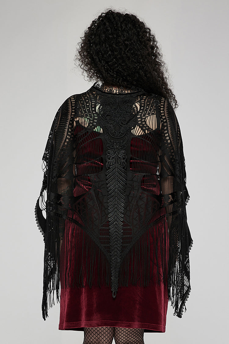Openwork Lace Embroidery Hem Fringed Gothic Shawl