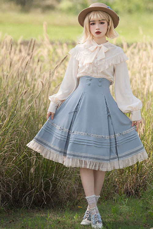 Baroque Manor Bowknot High-Waisted Ruffled Sweet Lolita Skirt, Three Colors