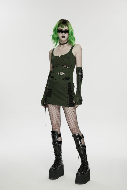 Asymmetrical Slim Skirt with Lace-Up and Eyelets