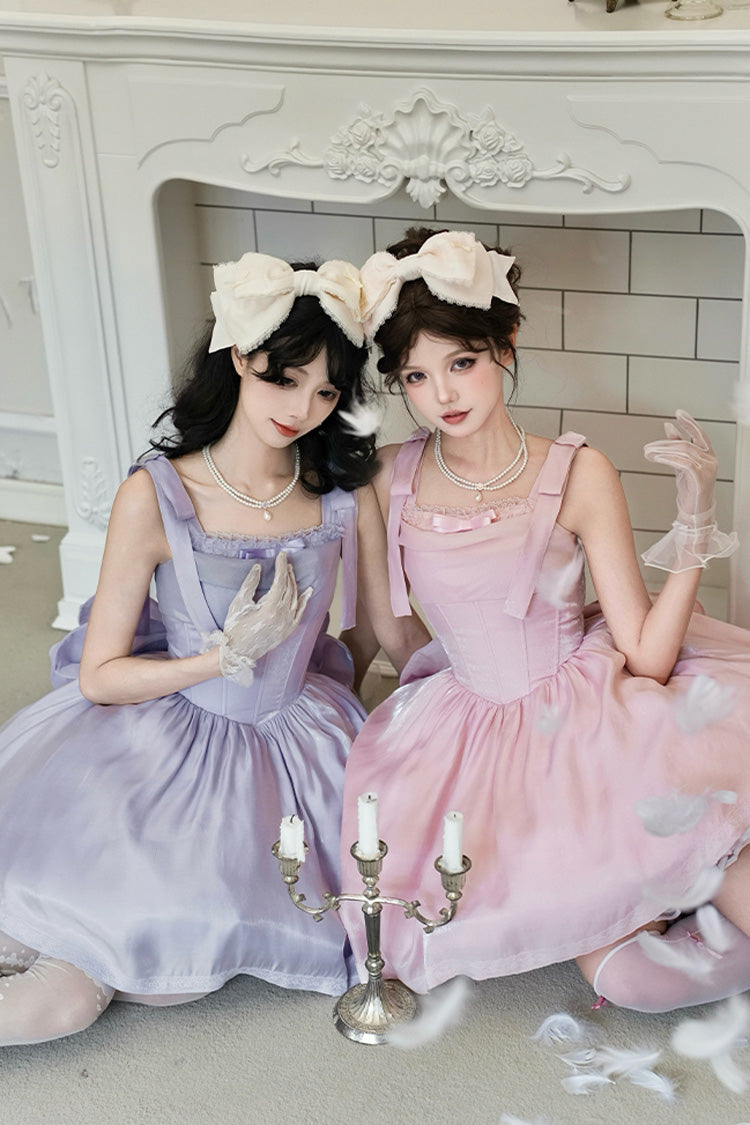 Foamy Sea Violet Sleeveless Ruffle Bowknot Fishbone Lolita JSK - Foamy Sea