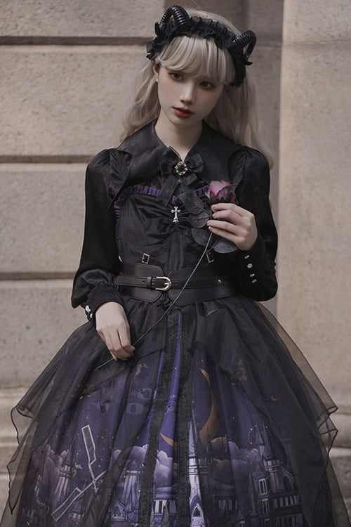 Ebony JSK Dress - Witch Town Print Gothic with Veil