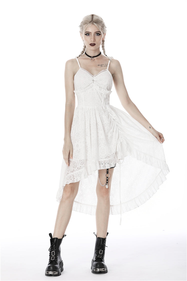 White Floral Lace Lace-Up Steampunk Slip Cocktail Dress