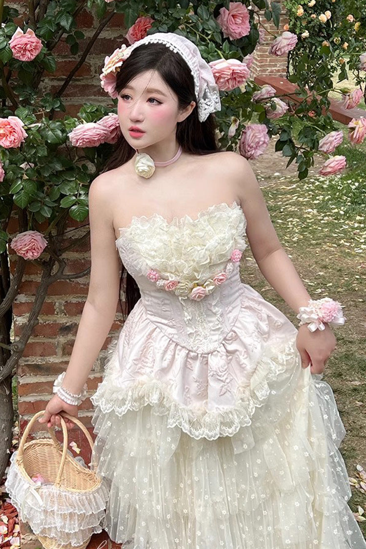 Rose Love Goddess Ruffle Lace Lolita Maxi Skirt Set