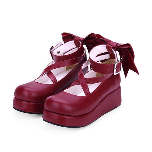 Round-Toe Bowknot Mid Heel Shoes for Cute Lolita