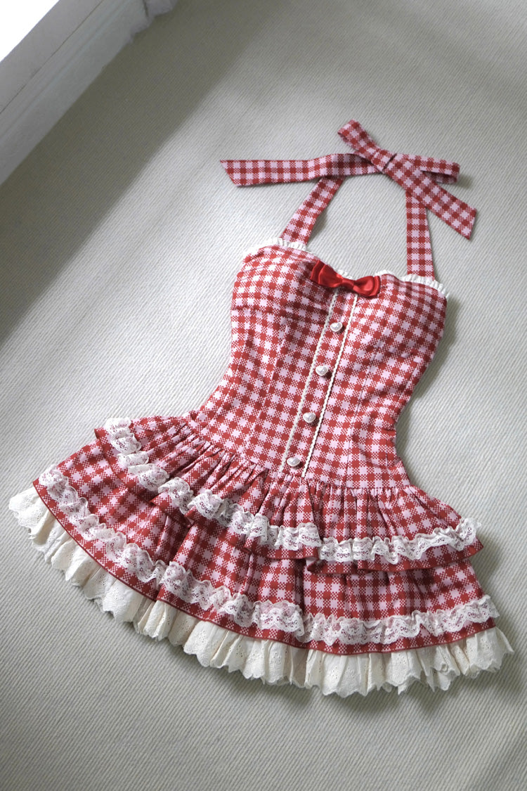 Halter Sleeveless Layered Ruffled Bow Sweet JSK - Summer Mint