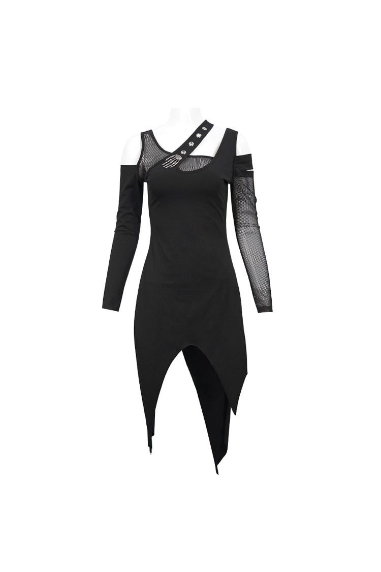 Asymmetric Distressed Ghost Buttonhole Punk Dress