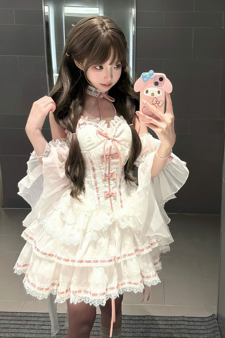 Ivory Detachable Trumpet Sleeve Bow Lace Sweet Coord