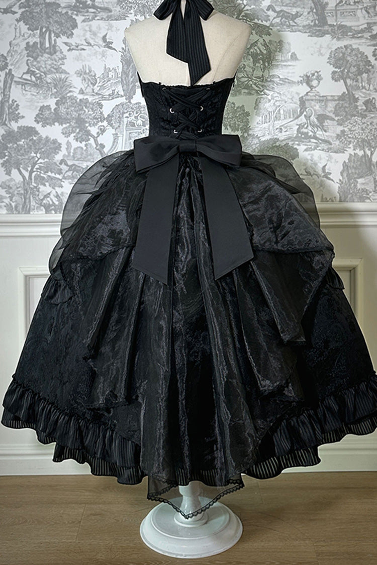 Halterneck Ruffle Bow Gothic Lolita Dress with Drawstring, Mystery Doll Theme, 4 Colors