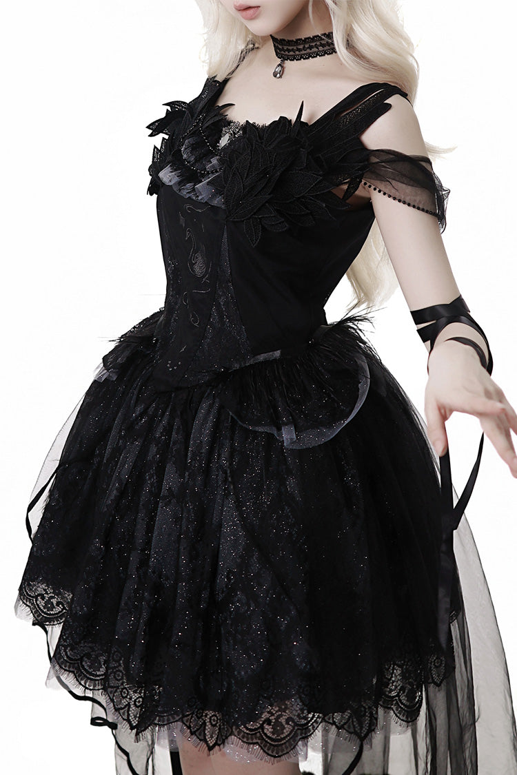 Black Black Swan's Prayer Sleeveless Ruffled Bow Gothic Ballet JSK Dress