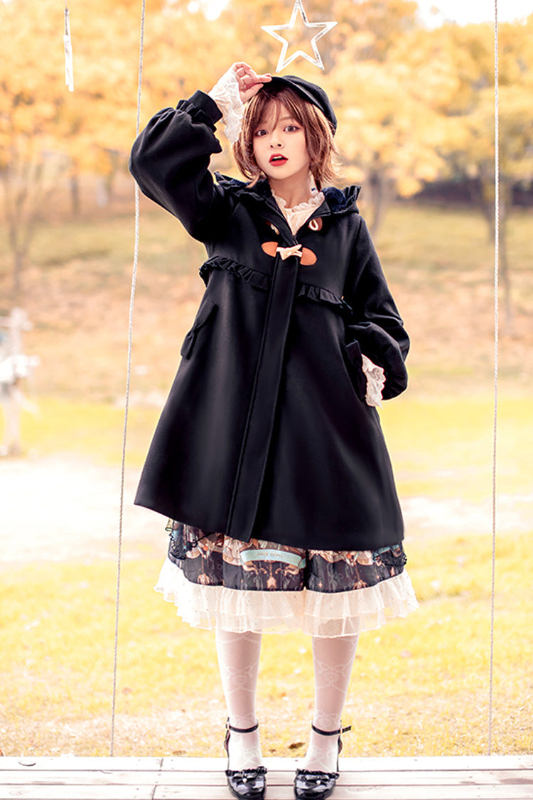 Sweet Lolita Hooded Coat with Cat Tail Bowknot and Ruffles