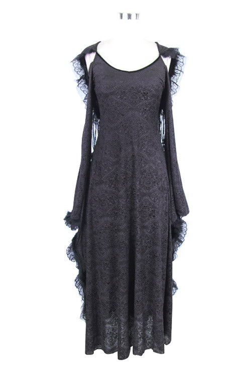 Stretchy Floral Off-Shoulder Hooded Black Dress