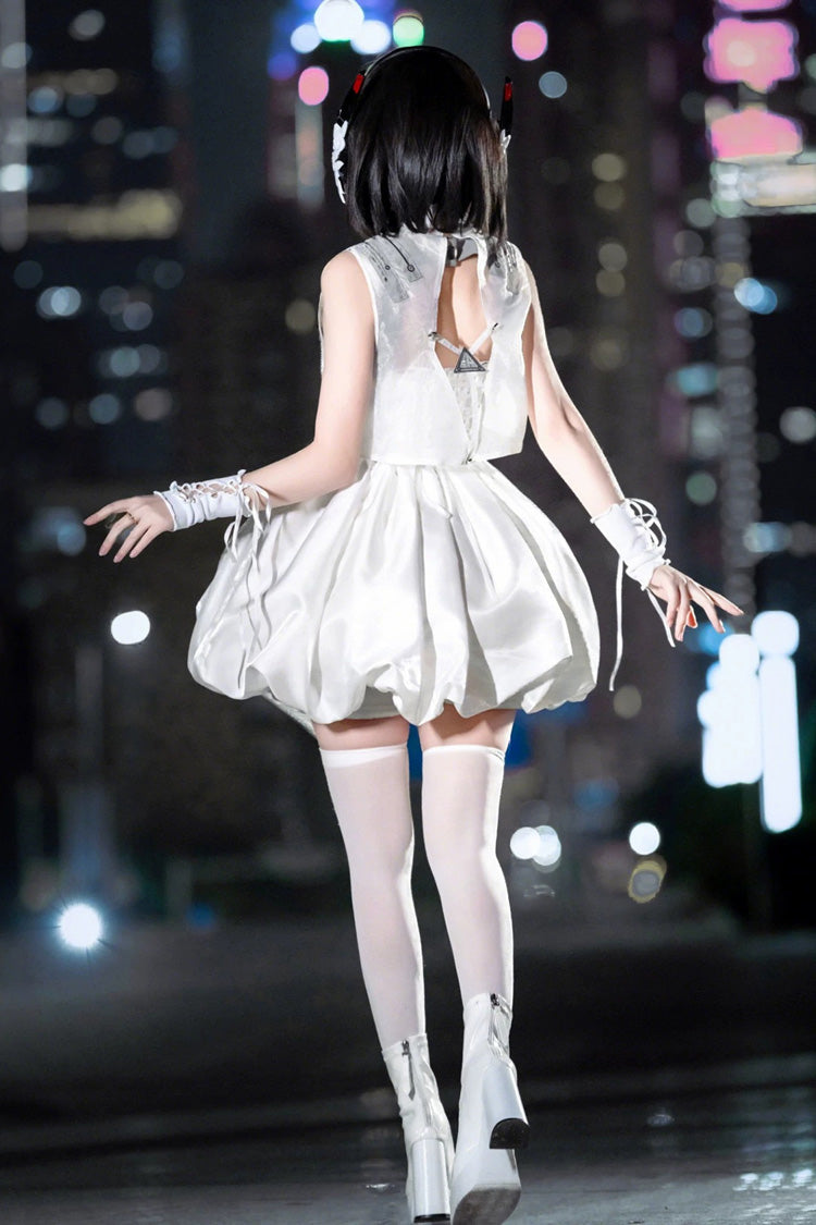 Ivory Printed Sci-Fi Techwear Punk JSK Dress Set - Tech Light Realm