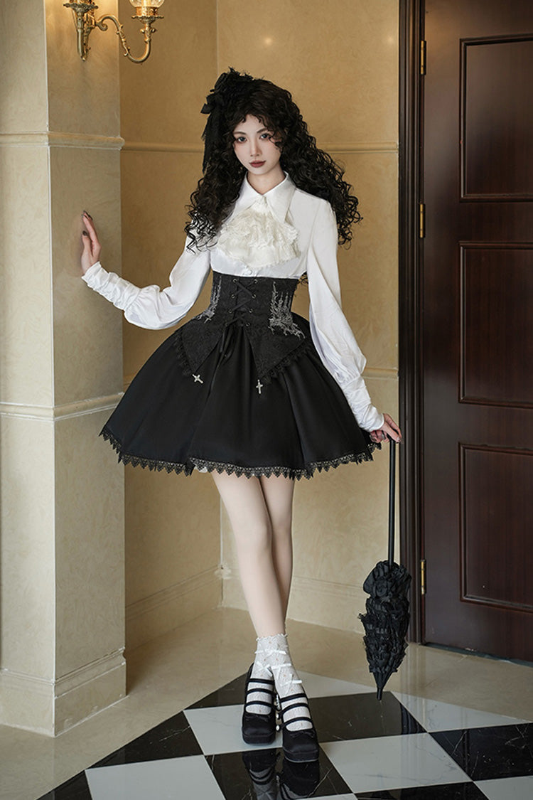 Black Night of Thorns Sleeveless Embroidered Lace-Up Gothic Strap Support Dress