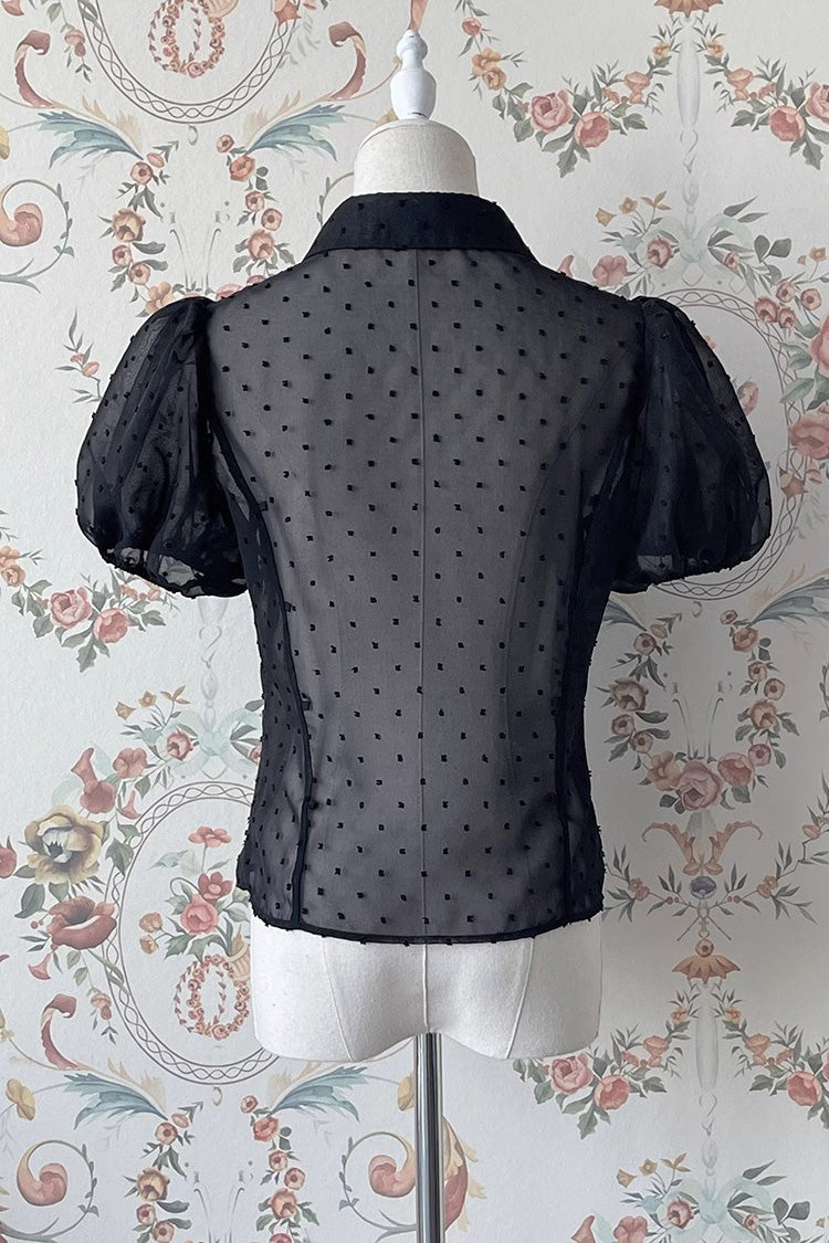 Gothic Lolita Blouse with Puff Sleeves Chain and Print