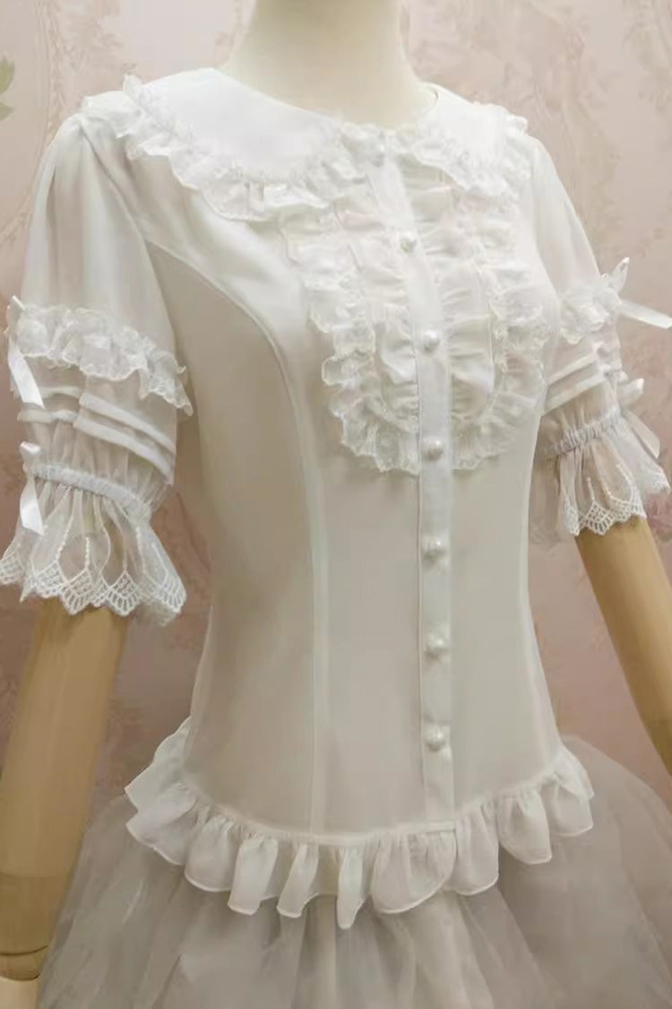Chiffon Sweet Lolita Blouse with Doll Collar and Flared Sleeves