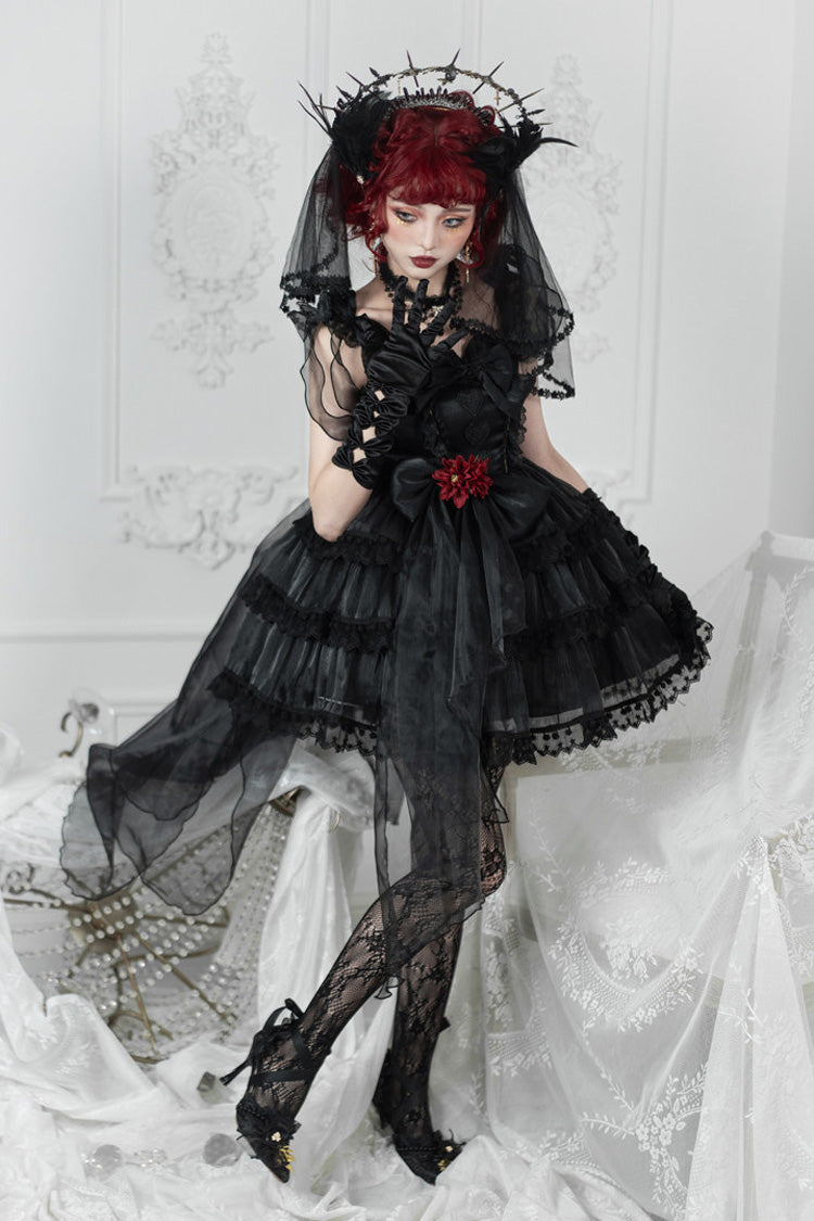 Hanayome Gothic Lolita JSK Dress with Pearl and Bow, Black