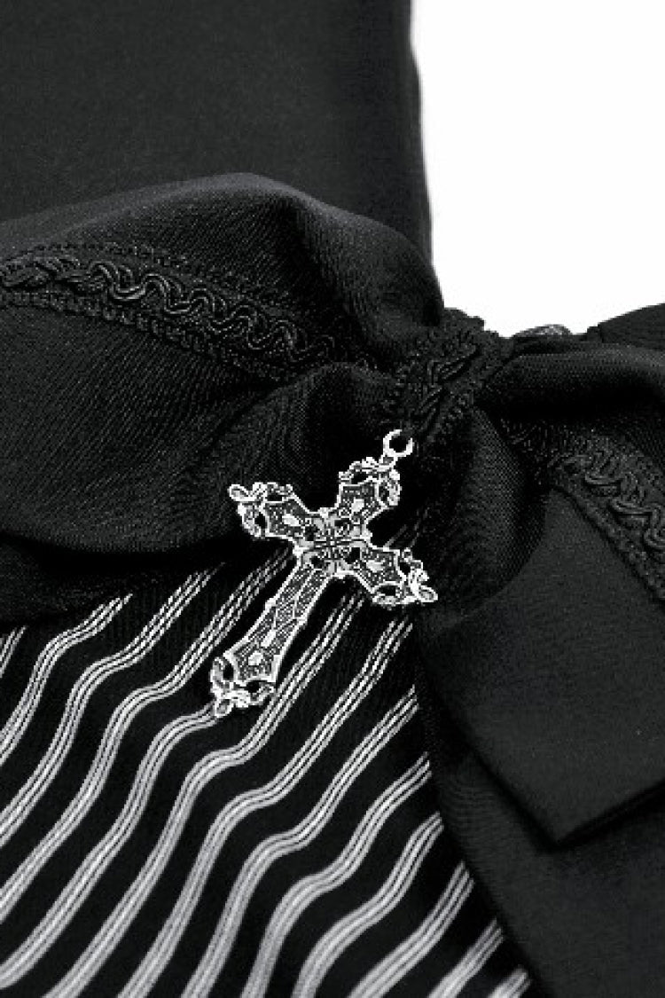 Bow Lace-Up Pinstripe Layered Sleeveless Dress - Gothic