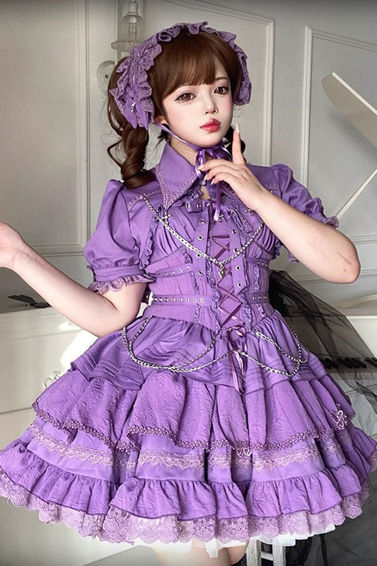 Sleeveless Triple Ruffle Bow Lace Up Gothic Lolita Jsk Dress