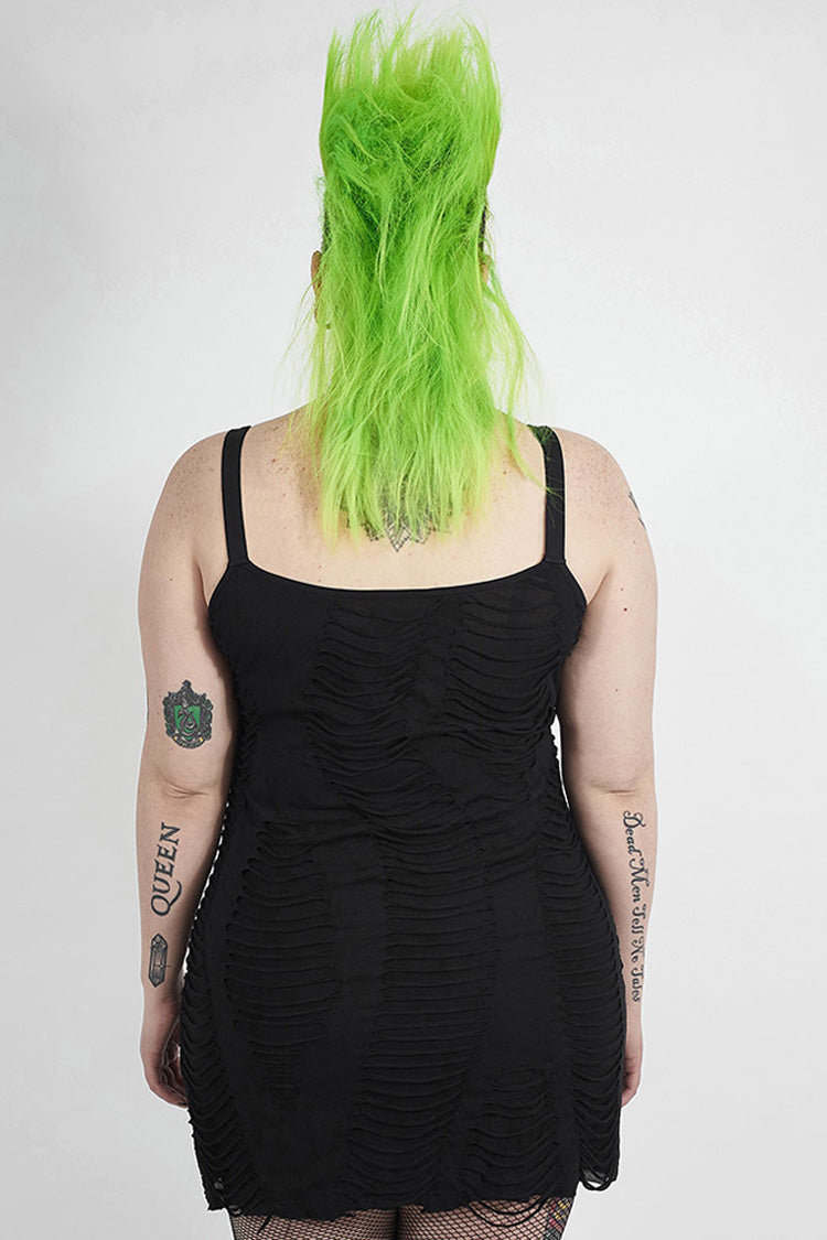 Metal Eyelets Strap Irregular Knit Plus Size Punk Sling Dress