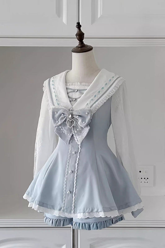 Sweet Printed Bowknot Jirai Kei Dress Set - Three Colors