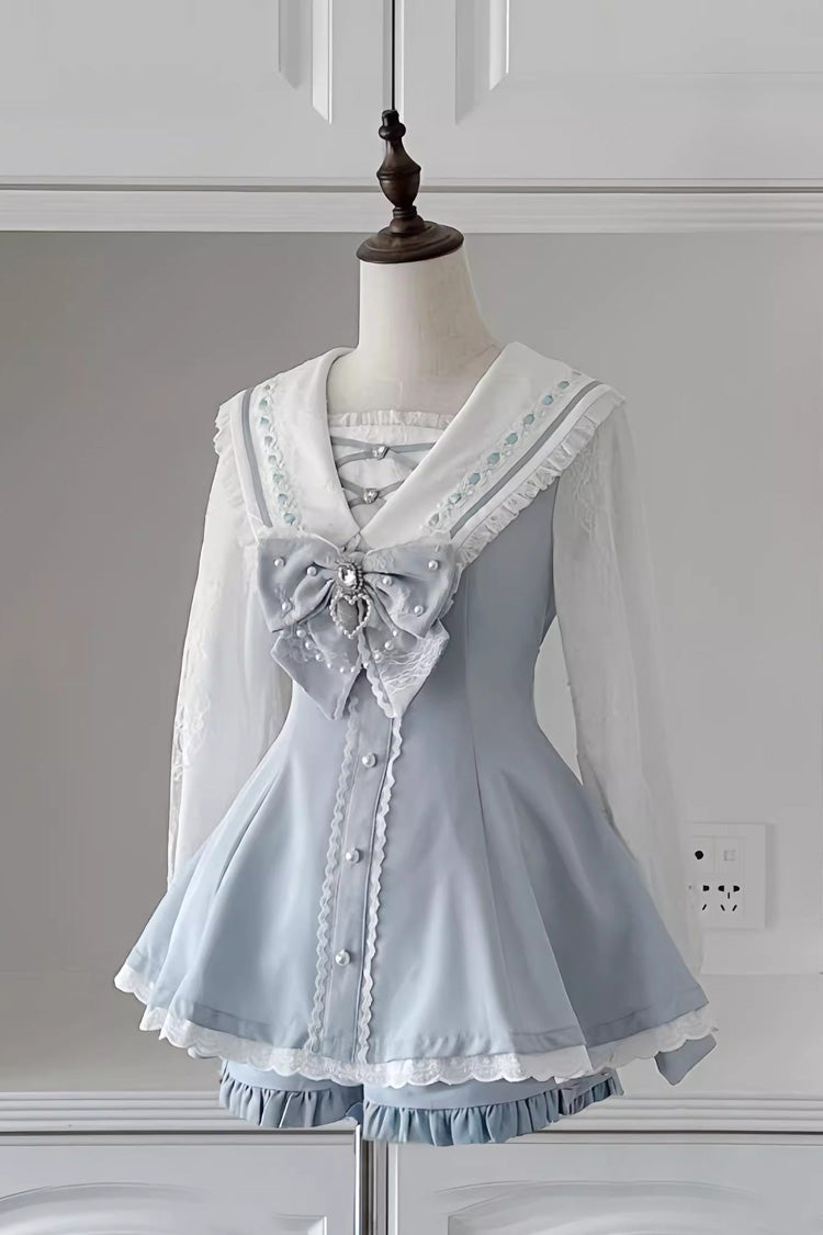 Printed Bowknot Dress Set - Jirai Kei Japanese Style