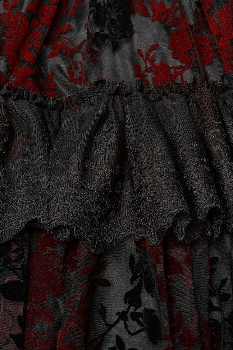 Gothic Dress with Puff Sleeves and Ruffle Lace
