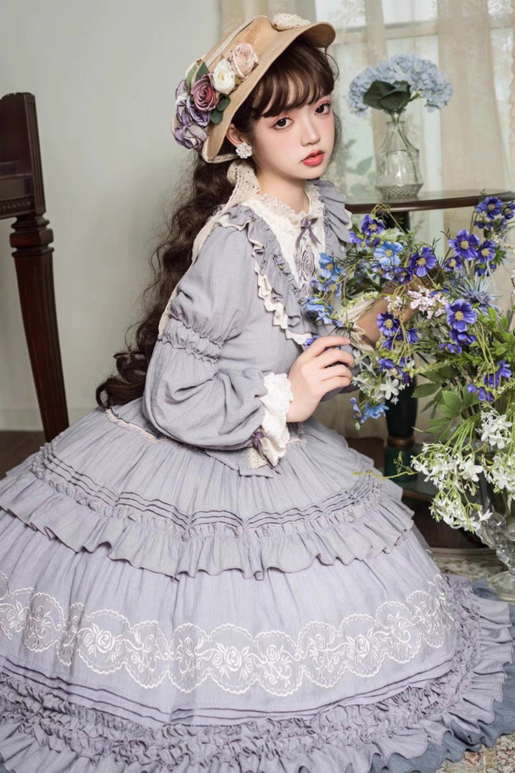 Grape Ruffled Bow-Embroidered Plus-Size Elegant Lolita Gown