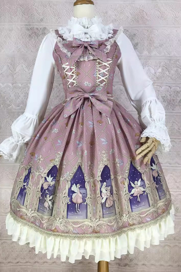 Elf Print JSK Dress with Ruffles, Bowknot, Sweet Lolita Style