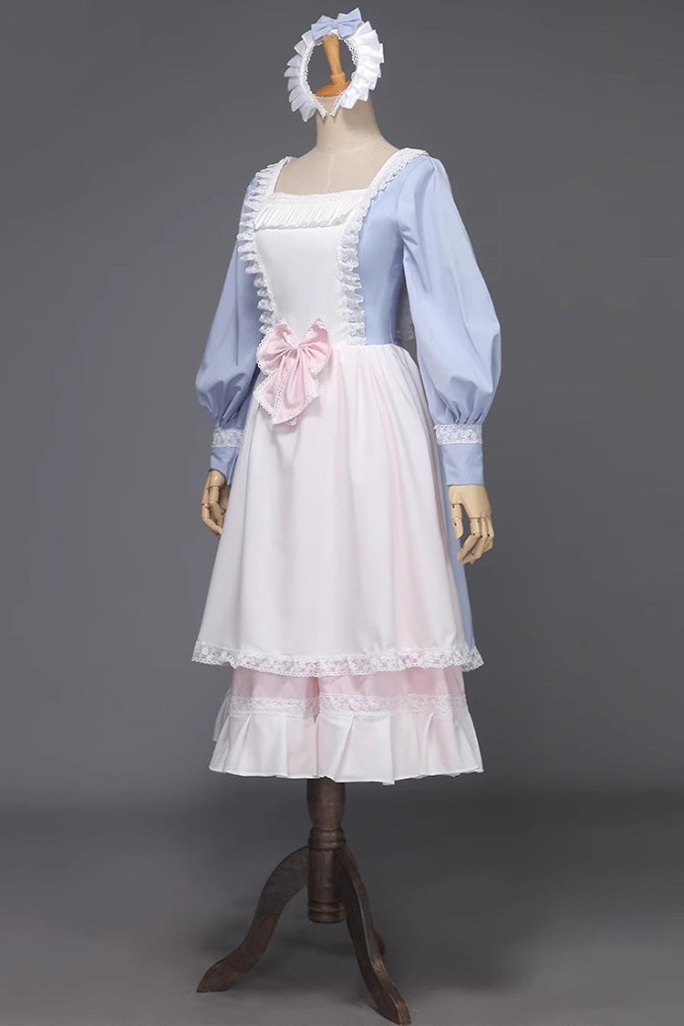 Light Blue Ruffled Bowknot Victorian Dress - Sweet Multi-Layer