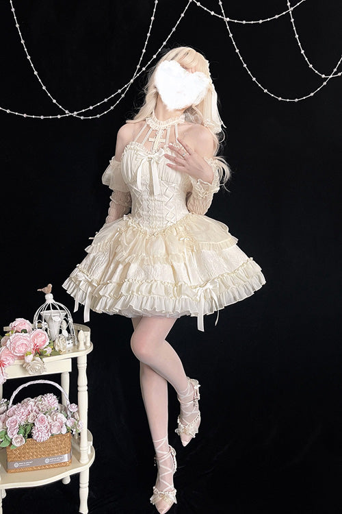 Ivory Off-Shoulder Sleeveless Ruffled Sweet Lolita Tiered Gown