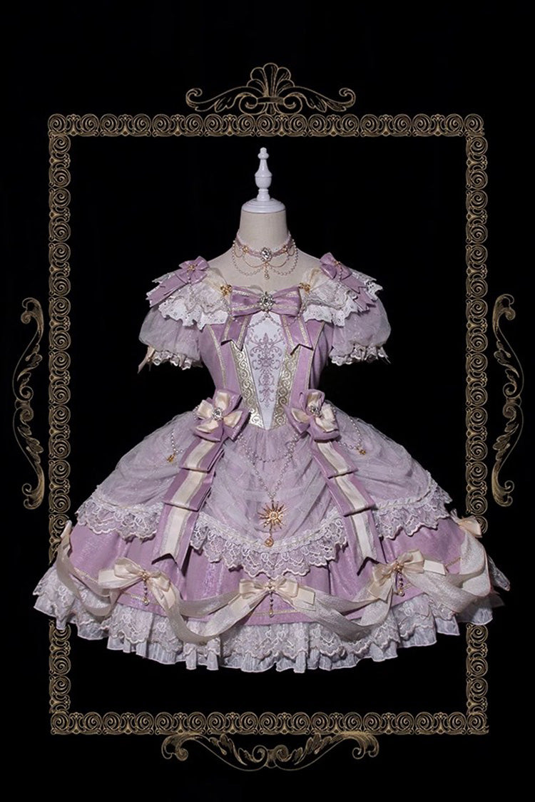 Girls' Day Violet Ruffled Bowknot Lace Short Sleeve Lolita Dress - Girls' Day
