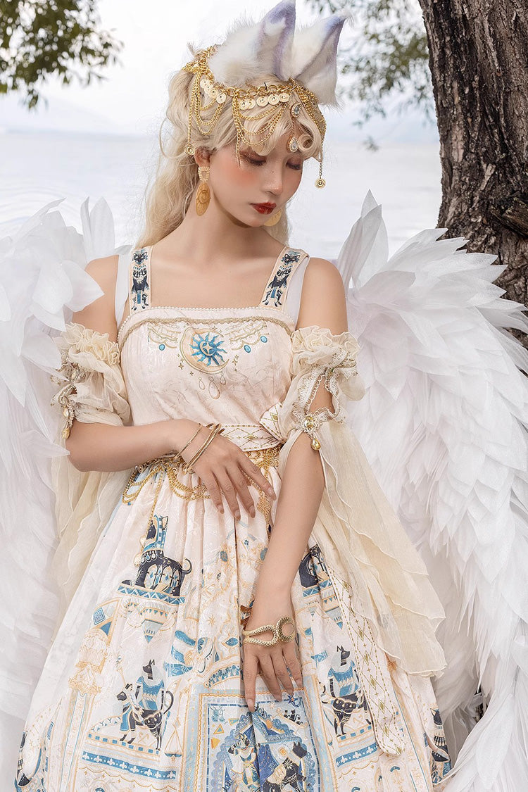 Gothic Lolita Dress with Egyptian Print, Ruffles, Dusk Style