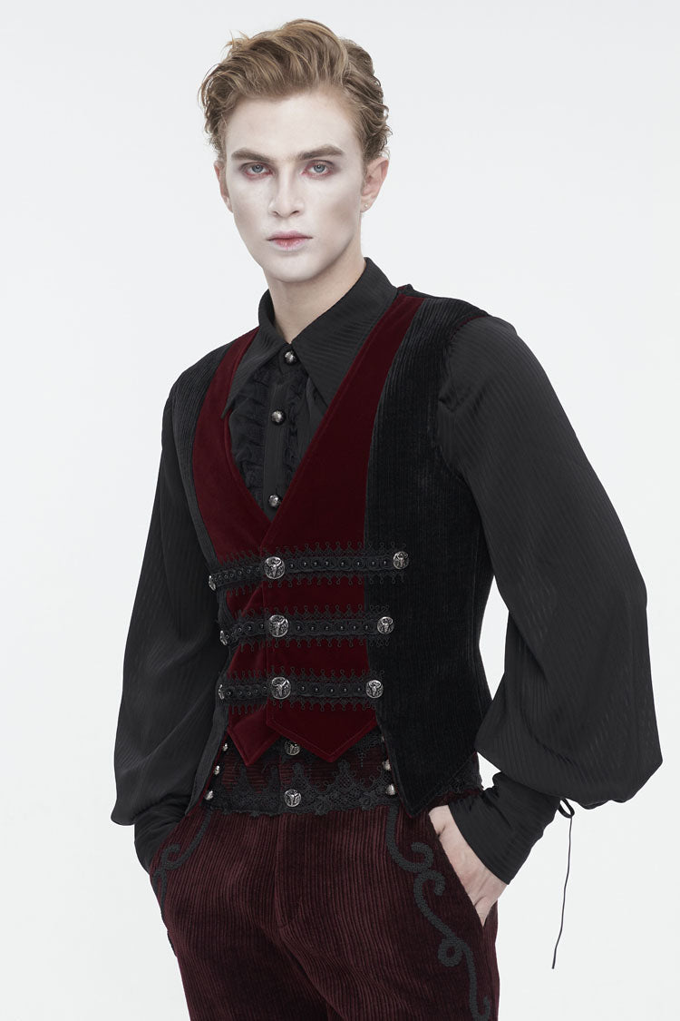Crimson & Noir Velvet & Corduroy Patchwork Irregular Waistcoat for Men