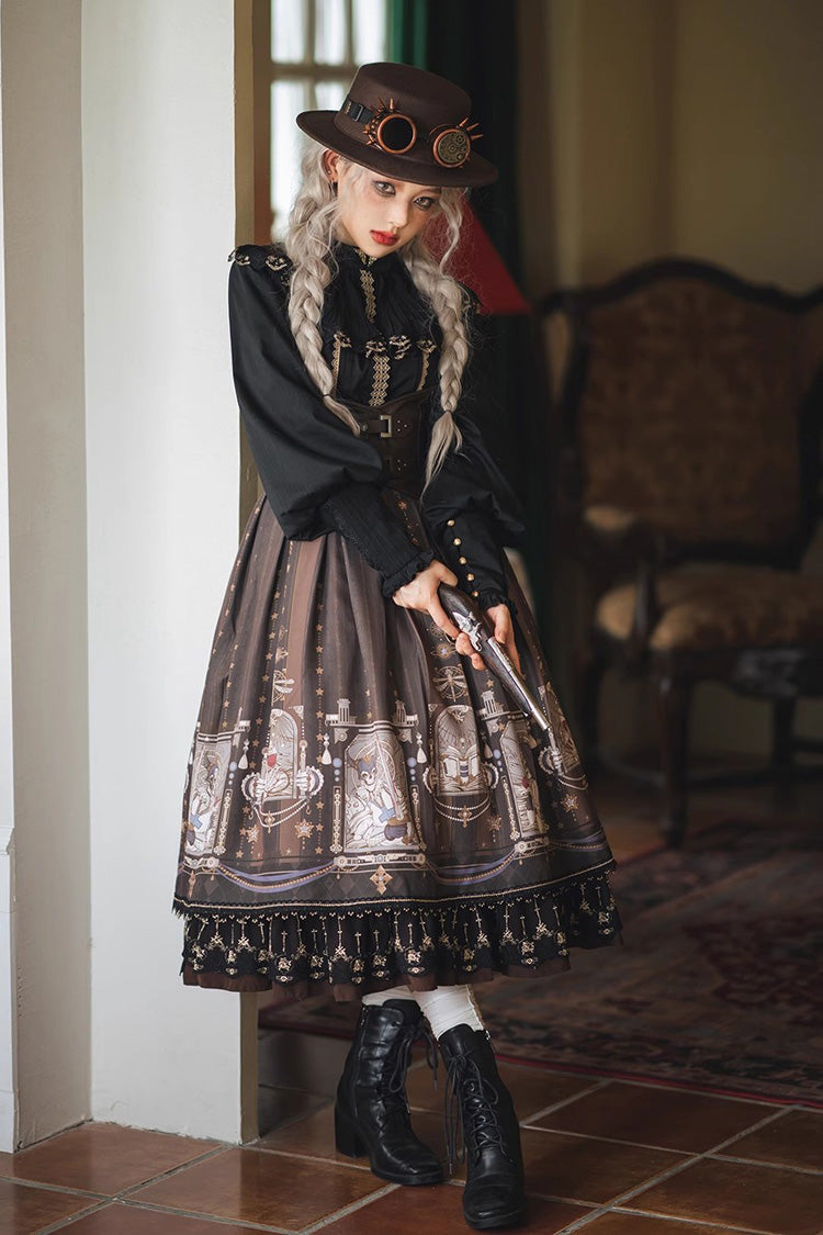 Elegant Ruffled Lolita Skirt with Demon Hunting Print