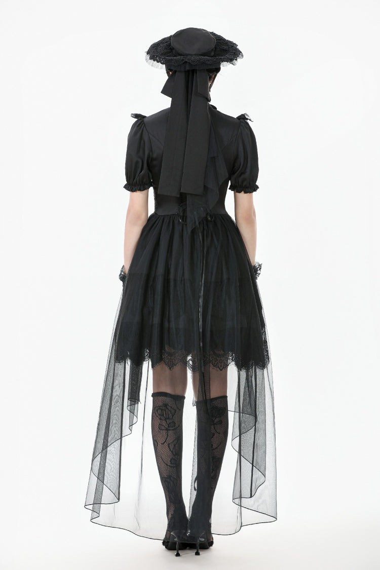 Chiffon Gothic Wedding Dress with High-Low Hem and Layers