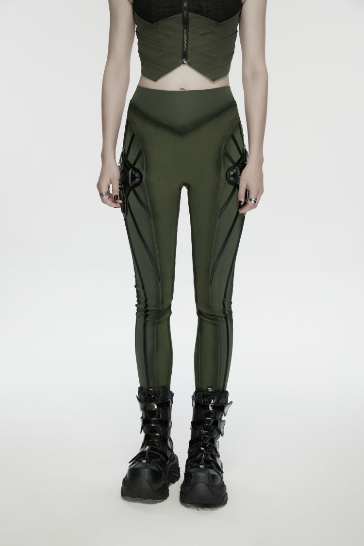 Armor-Accentuated Paneled Slim Punk Leggings
