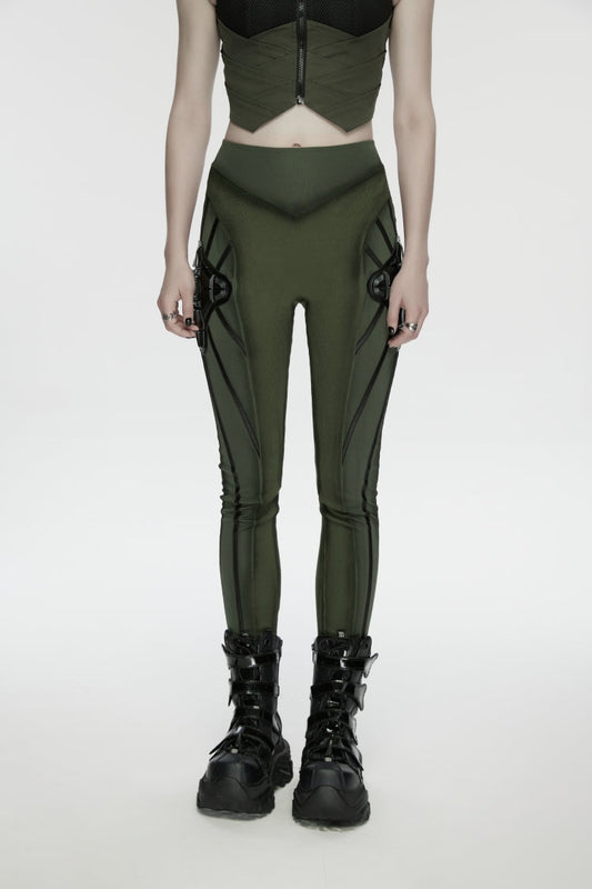 Armor-Accentuated Paneled Slim Punk Leggings