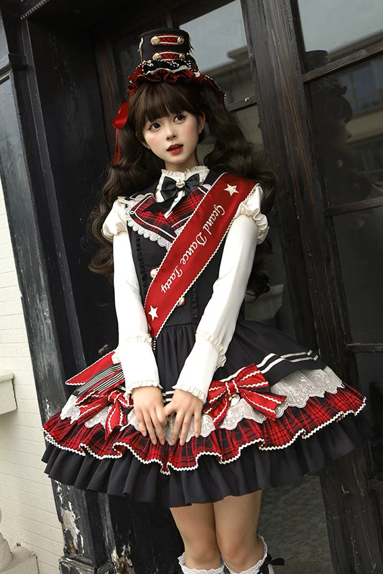 Classic Gothic V-Neck Multi-Layered Printed Ruffled JSK Dress - Honor Guard Gala
