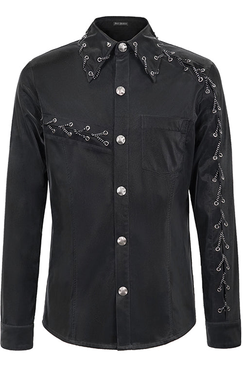 Men's Punk Drawstring Blouse in Charcoal Black