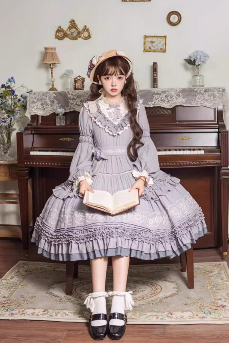 Grape Ruffled Bow-Embroidered Plus-Size Elegant Lolita Gown