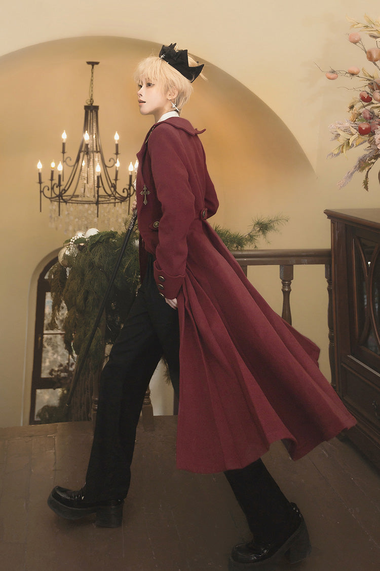 Dracula-Themed Dark Red Gothic Prince Coat with Long Sleeves