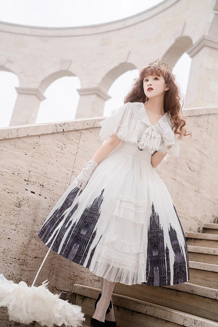White Sleeveless Printed Lace Gothic Vintage Princess Lolita Jsk Dress