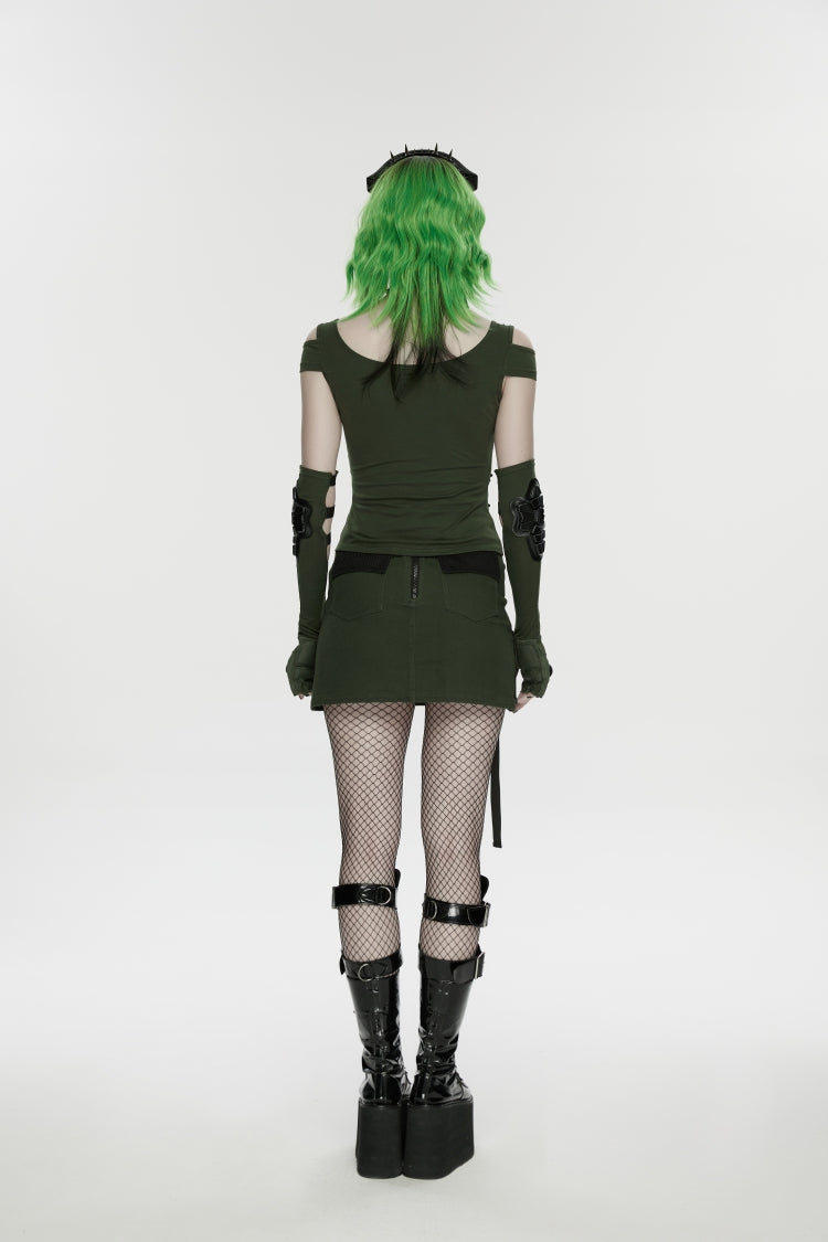 Asymmetrical Slim Skirt with Lace-Up and Eyelets