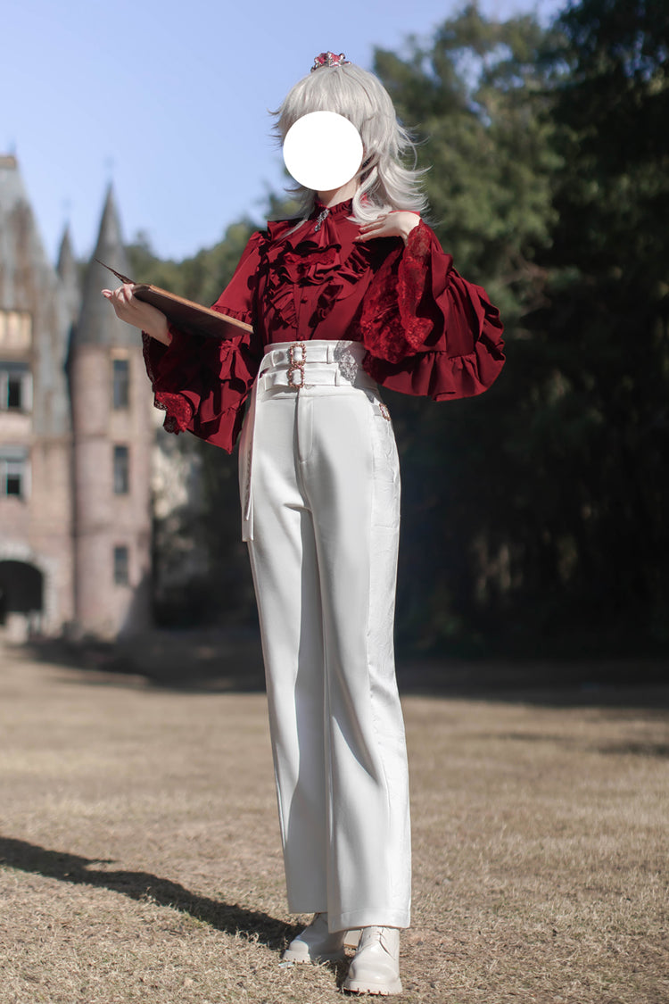 Ivory Ouji Skirt Pants with Ruffled Long Sleeves - Day and Night Song