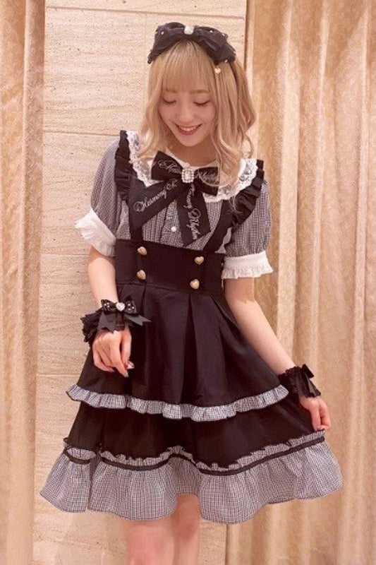 Sweet Lolita Dress with Puff Sleeves and Bow Accents