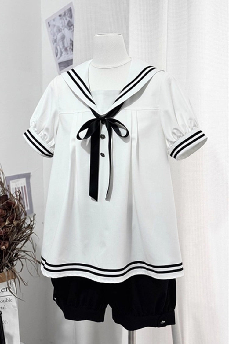Old Stories Navy Collar Bow Ouji Gothic Lolita Blouse Shorts Set