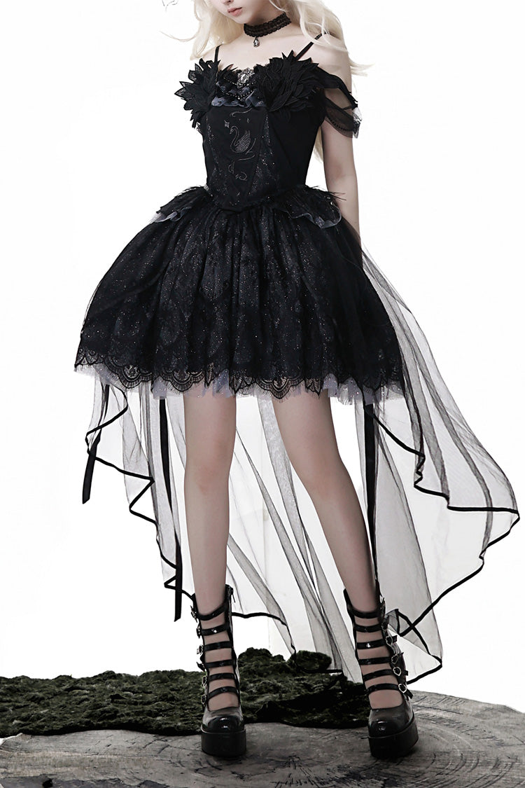 Sleeveless Ruffle Bow Gothic Ballet Lolita Jumper Dress - Black