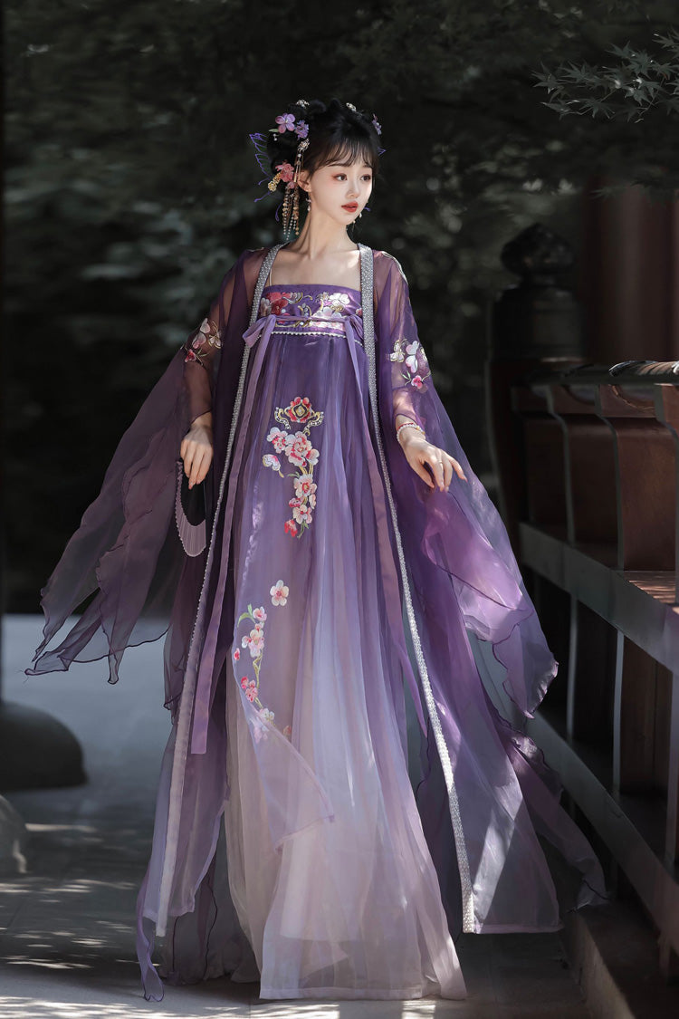 Orchid Embroidered Tang-Style Hezi Hanfu Full Ensemble