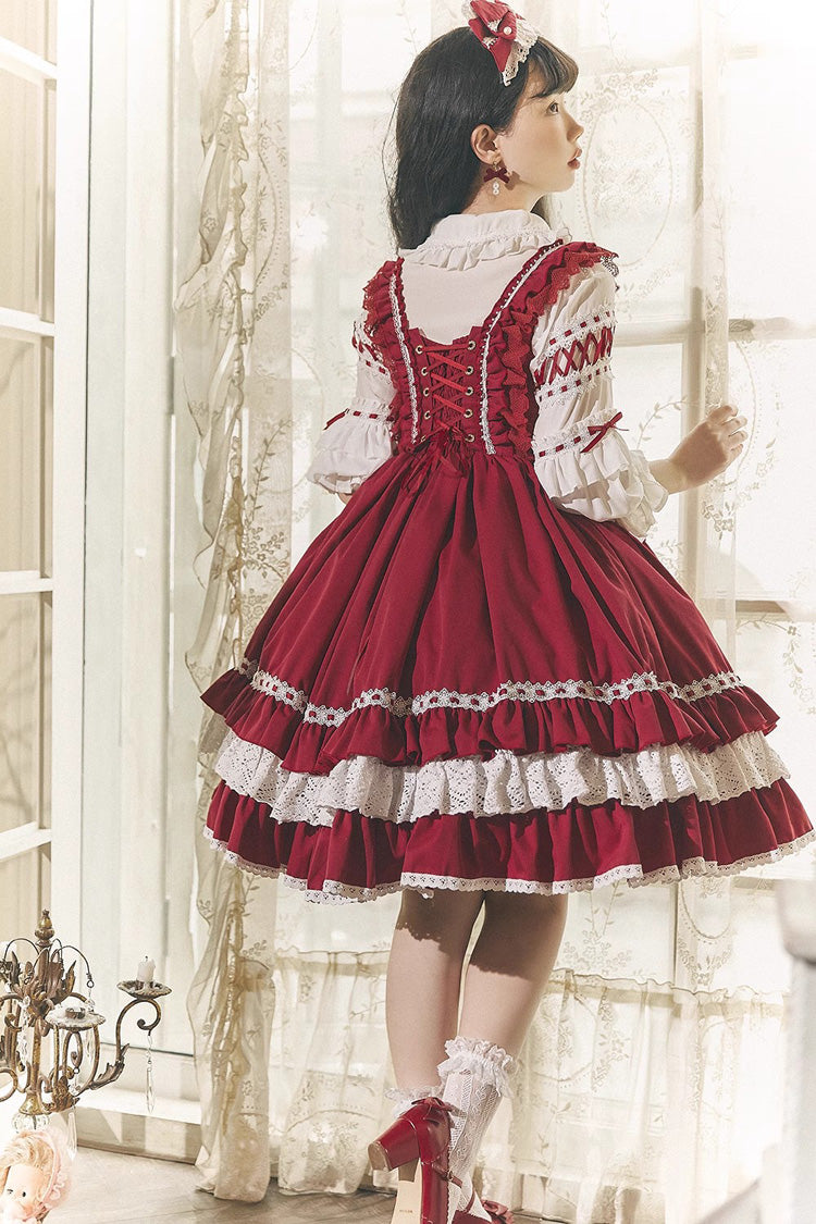 Red and White Sleeveless Layered Lace Jumper by Tina's Gift